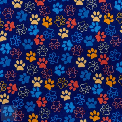 115CM PRINTED POLY COTTON PAWS NAVY