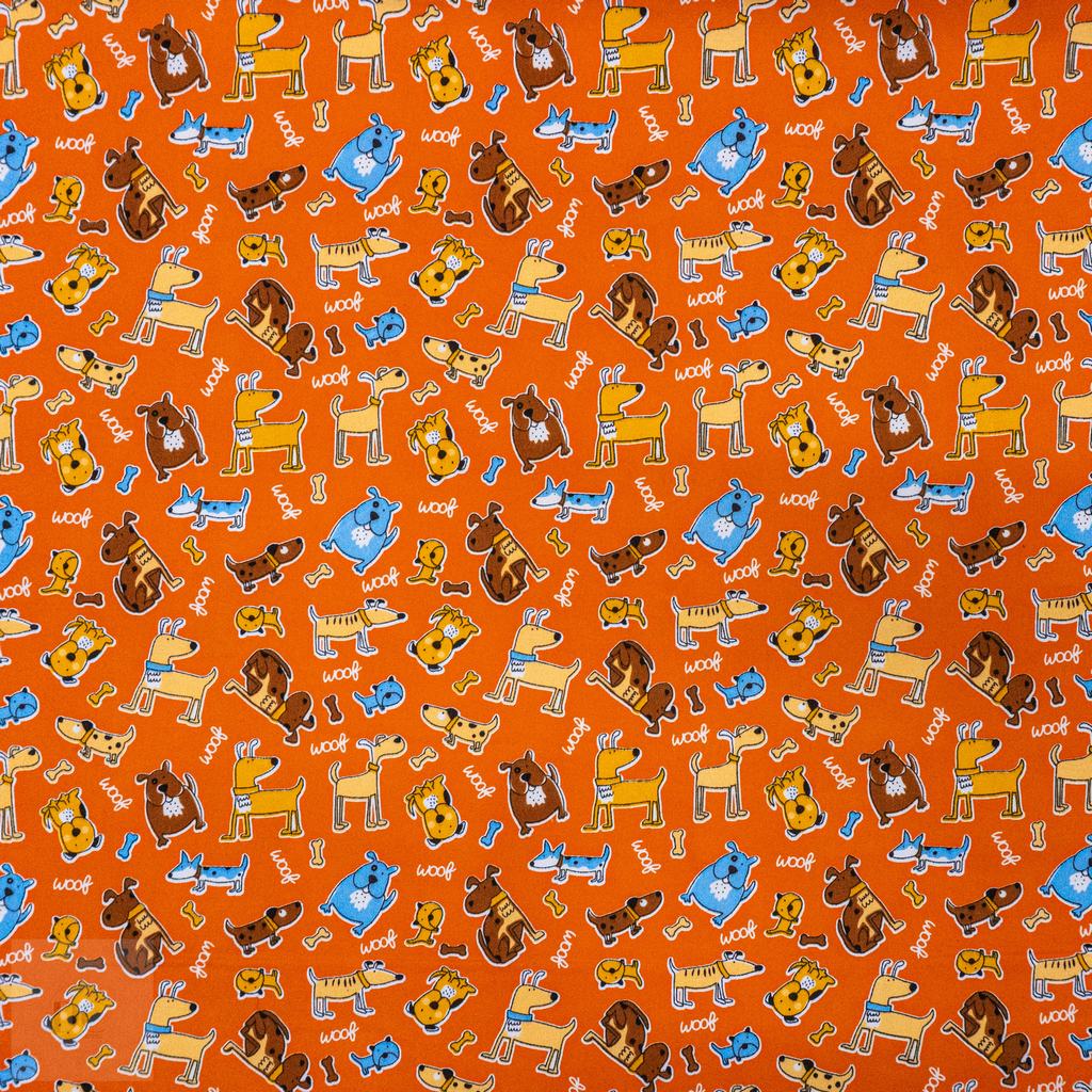 115PPC5F228231.jpg 115CM PRINTED POLY COTTON DOGS ORANGE - Image 1