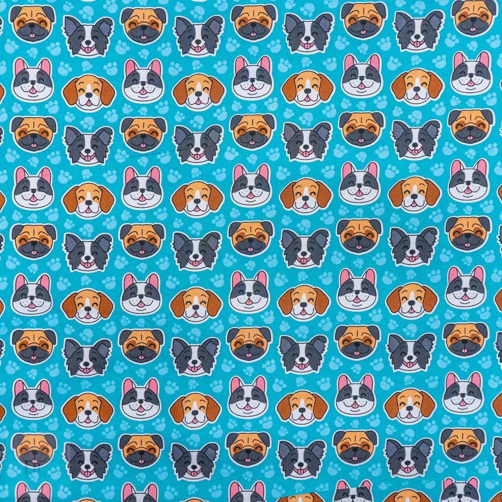 115PPC5F232231.jpg 115CM PRINTED POLY COTTON DOG FACE TURQ - Image 1