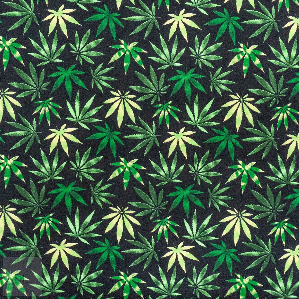 115PPC5F237231.jpg 115CM PRINTED POLY COTTON LEAVES BLACK - Image 1