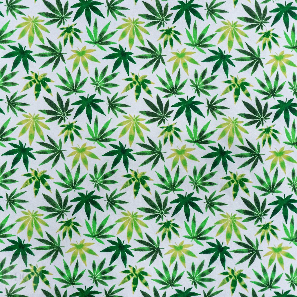 115PPC5F238231.jpg 115CM PRINTED POLY COTTON LEAVES WHITE - Image 1