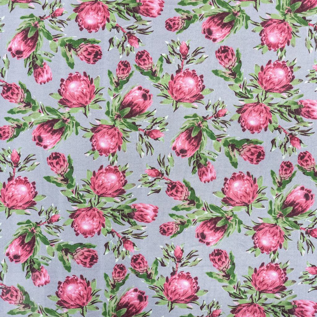 115PPC5F244231.jpg 115CM PRINTED POLY COTTON SMALL PROTEA GREY - Image 1