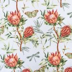 115CM PRINTED POLY COTTON BIG PROTEA WHITE