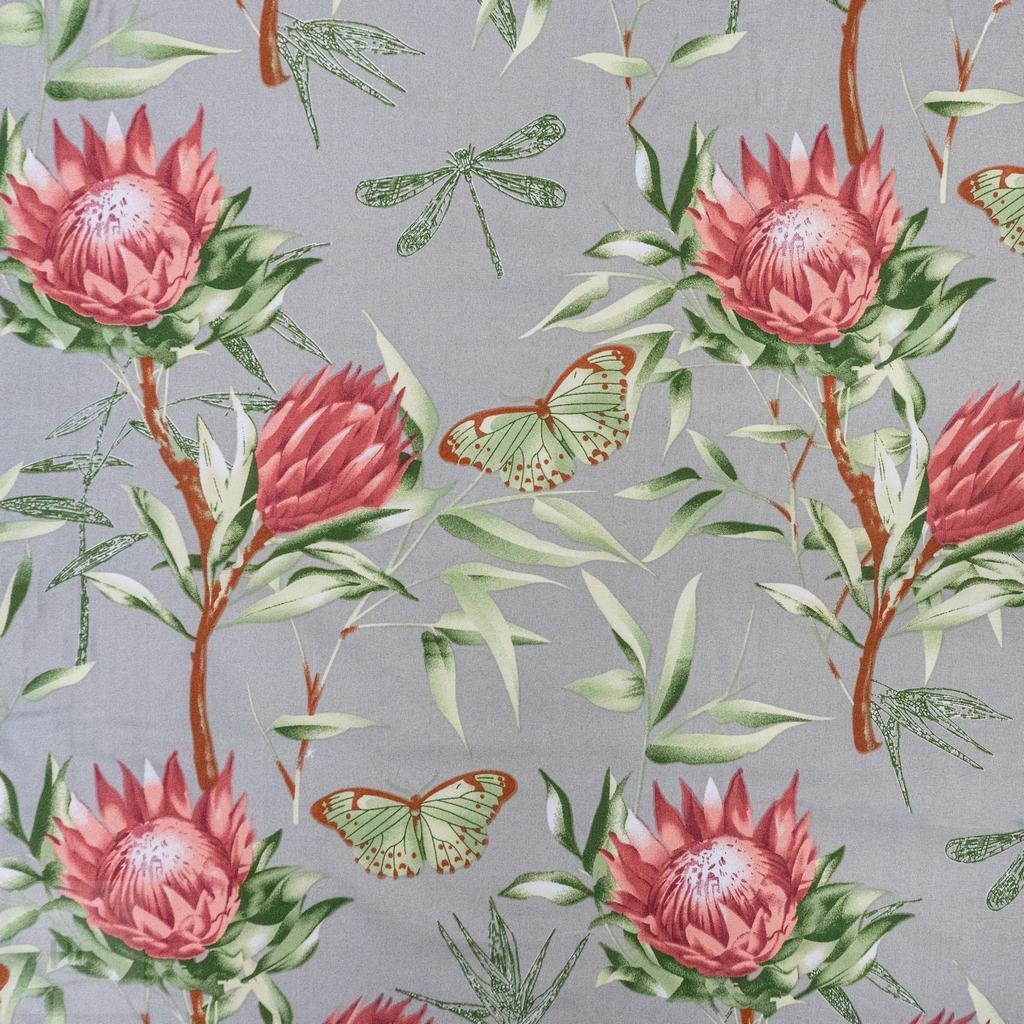 115PPC5F247231.jpg 115CM PRINTED POLY COTTON BIG PROTEA GREY - Image 1