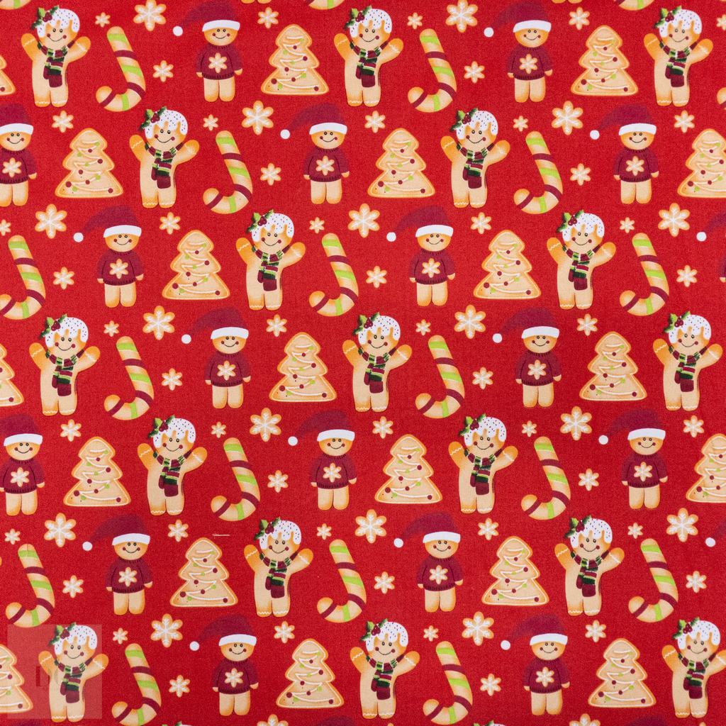 115PPC5F257231.jpg 115CM PRINTED POLY COTTON GINGER BREAD RED - Image 1